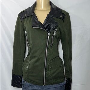 LA HEARTS‎  zs S Olive Green Biker Jacket with Black Accents